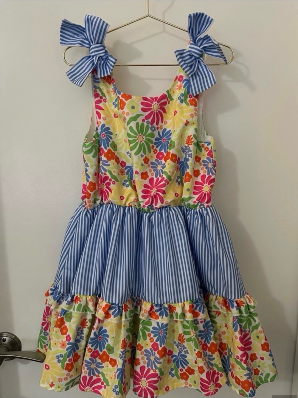 Peek Kids Floral Striped Tiered Bow Dress Girls Size 8 Nordstrom